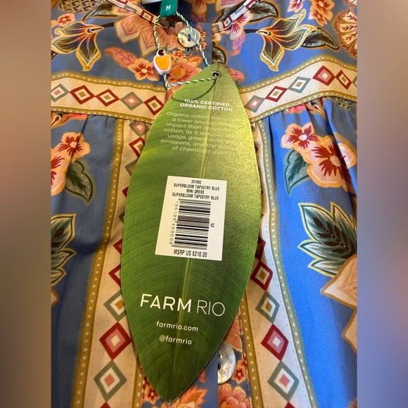 NWT FARM Rio Tapestry Printed Blue Floral Belted Mini Dress Medium - Picture 5 of 5